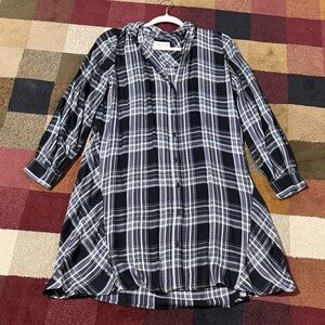 Loft Black and White Plaid Button-Up Maxi Dress